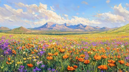 Vibrant Wildflowers in a Wide Open Prairie Landscape