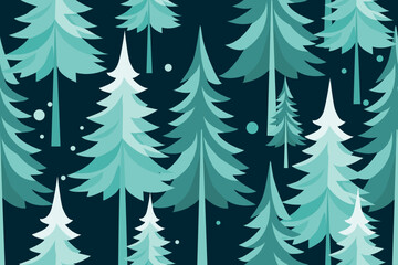 Seamless Winter Forest with Pine Trees and Snowflakes