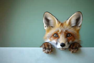 Curious fox peeking on white board