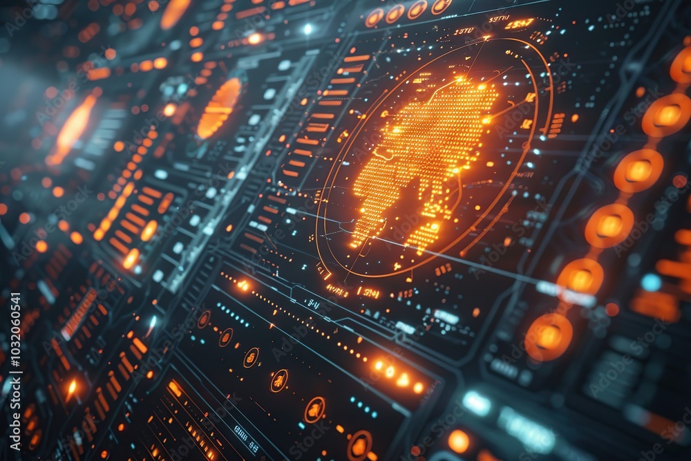 Poster futuristic interface with global data visualization