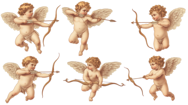 Vintage Cherub Illustrations With Bows on Transparent Background Generative AI
