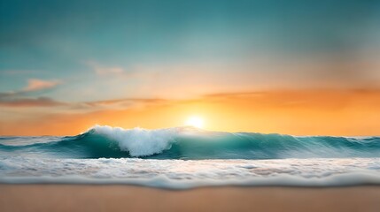 Fototapeta premium Mesmerizing ocean waves gently rolling against a soft glowing sunset backdrop Peaceful and tranquil seascape with a serene calming atmosphere