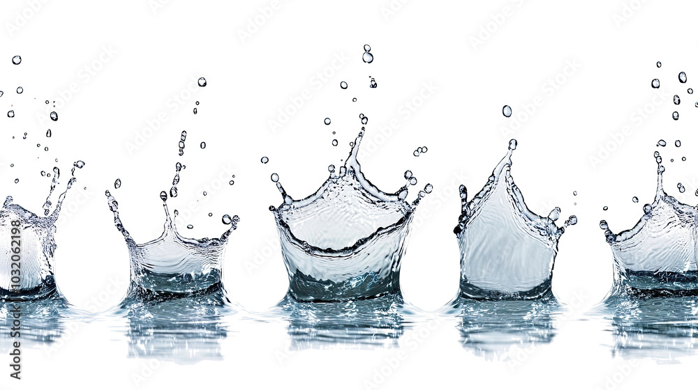 Aufkleber water splashes with droplets create dynamic patterns isolated on white generative ai
