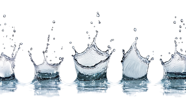 Water Splashes With Droplets Create Dynamic Patterns Isolated on White Generative AI