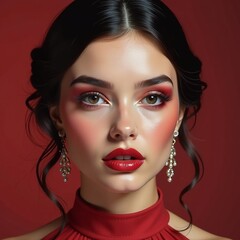 Fototapeta premium Amazing high resolution photos of young extravagant woman with trendy makeup. Fashion
