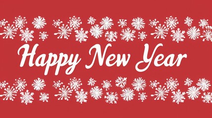 Vector New Year Seamless Border with White Snowflakes on Red Background, Merry Christmas Text in Flat Design Illustration.