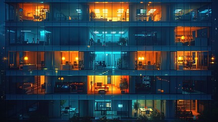 Night View of Illuminated Office Building