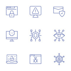 Cyber security icons set. Thin Line style, editable stroke. access, alert, anti, computer, cyber, cyber crime, cyber security