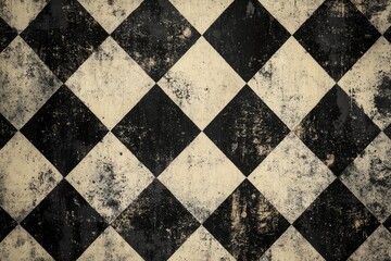 A simple yet distinctive black and white checkered floor design, suitable for use in various settings such as kitchens, restaurants, or fashion photoshoots