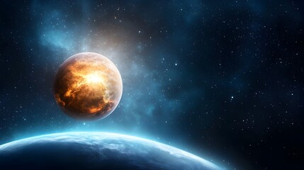 Obraz premium Stunning deep space backdrop featuring a captivating display of colorful nebulae swirling clouds of interstellar gas and twinkling distant stars creating a mesmerizing cosmic landscape