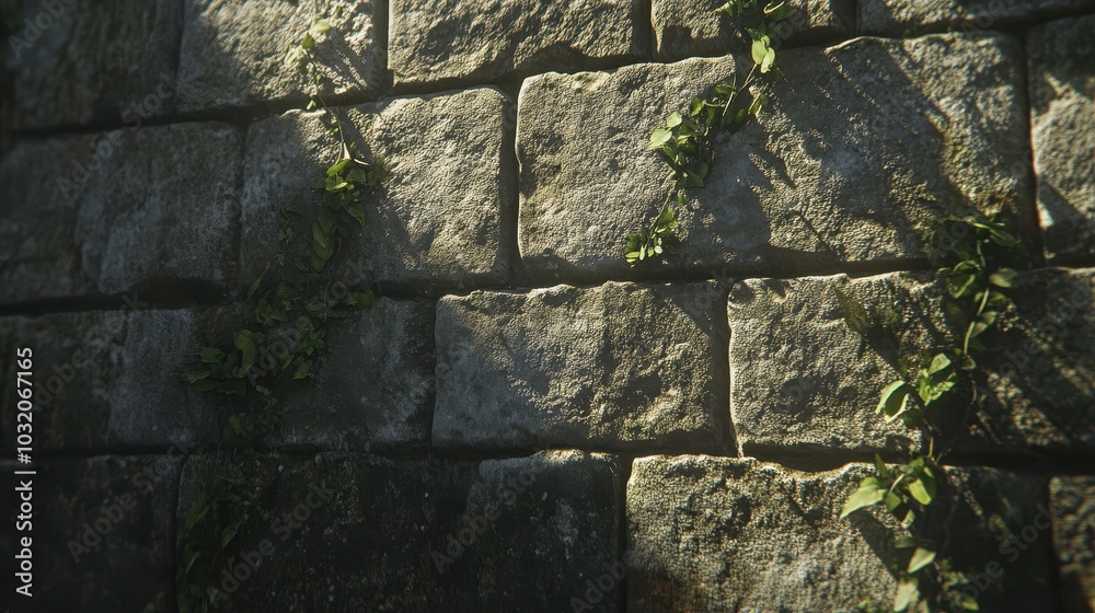 Canvas Prints Close-up of fortress battlements rough stone pitted and cracked plants growing in gaps