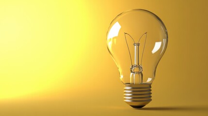 A single light bulb shines brightly on a bright yellow background, perfect for use in designs related to illumination, energy, or simplicity