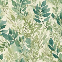 水彩風の葉と枝が織りなすナチュラルでエレガントなパターンデザイン