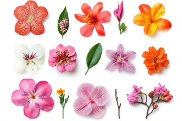 Fototapeta premium A variety of colorful flowers arranged on a clean white surface