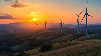 Obraz premium Wind Turbines at Sunset