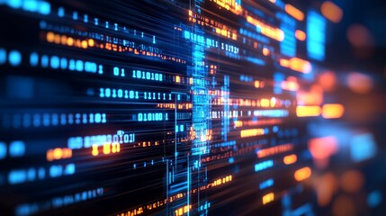 Naklejka premium Futuristic Digital Data Stream with Blurred Lights