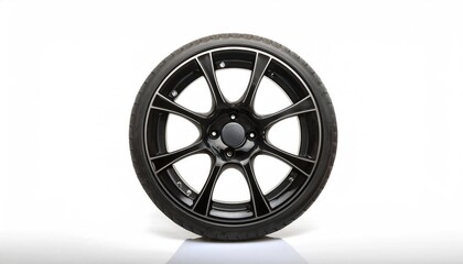 Obraz premium Shiny black car wheel isolated on white background 