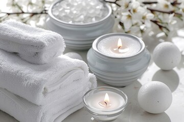 A table set with white towels and candles, perfect for a romantic dinner or special occasion