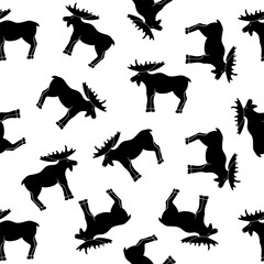 Repeated black elk silhouettes on a white backdrop create a striking and playful design, perfect for a variety of creative projects