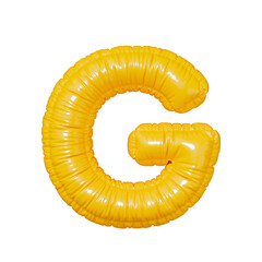 G. Yellow volumetric letter G with a glossy texture. Letter in the form of a balloon isolated on a transparent background. PNG 3D render. Letter of the Latin alphabet.