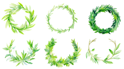 Watercolor Wreath Collection of Pine and Greenery for Design Projects Generative AI