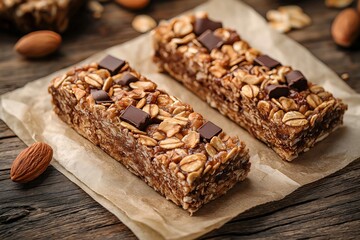 Fototapeta premium Granola Bars Made With Organic Ingredients Like Oats, Nuts, and Dark Chocolate, Granola Bar Photography, Granola Bar Marketing Photo Image