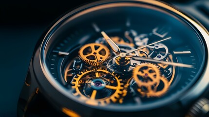 Intricate dismantled mechanical watch with detailed gears and springs on dark background, symbolizing precision and complexity in teardown analysis.
