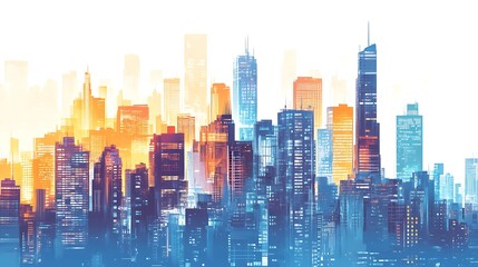 Obraz premium A colorful cityscape silhouette against a white background.