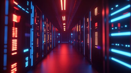 Server Room with Neon Lights