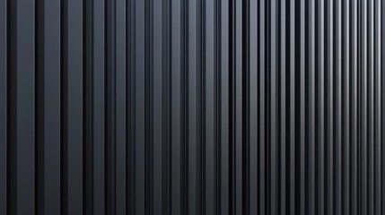 A photorealistic 8K rendering of a black metal wall with sharp acrylic stripe details, capturing luxury and precision.
