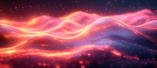 Fototapeta premium Abstract glowing red and blue light waves on a dark background with bokeh effect.