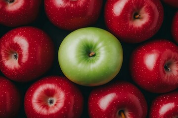 A Minimalist Shot of a Single Green Apple Surrounded by Vibrant Red Apples, Emphasizing Contrast, Fruit Photography, Fruit Menu Style Photo Image