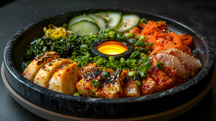 Fototapeta premium A platter of assorted kimchi with different levels of spiciness
