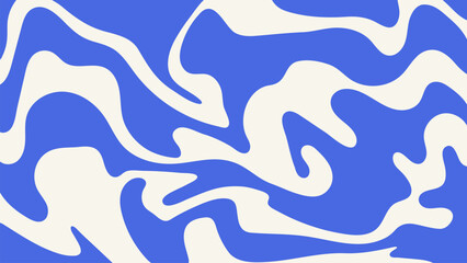 Blue wavy lines abstract background. Trendy psychedelic retro style backdrop. Twisted distorted vector texture. Waves, swirl and twirl pattern. Y2k aesthetic design
