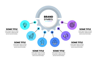 Infographic template. Abstract gear with 6 steps