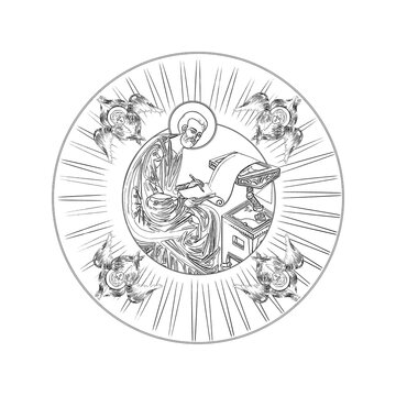 saint writing scroll, angels, black and white clip art preview