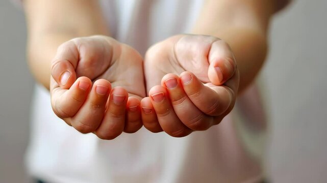 Open hands of a child in soft light, innocence and giving concept.