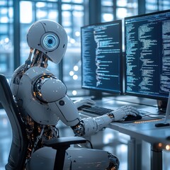 Robotic agent interacts with computer displays coding