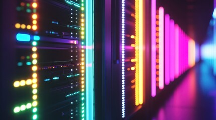 Fototapeta premium Server Room with Colorful Lights