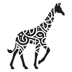 A stylized giraffe silhouette adorned with elegant tribal patterns, blending traditional African art with modern design elements