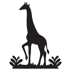Silhouette illustration of a giraffe standing gracefully in a natural setting