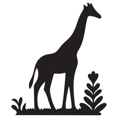 Silhouette illustration of a giraffe standing gracefully in a natural setting