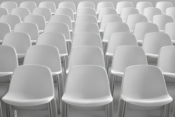 Fototapeta premium Rows of Empty White Plastic Chairs in a Stadium or Auditorium