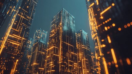 Fototapeta premium Captivating Cityscape Illuminated by Gleaming Skyscrapers