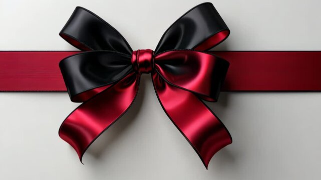 Elegant red and black ribbon bow on neutral background, gift wrapping and celebration concept.