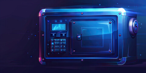 A stylish sapphire blue bank safety deposit box, protected by a digital keypad and thick layers of steel.