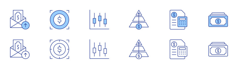 Business icon set in two styles, Duotone and Thin Line style. Editable stroke. stats, salary, pyramid, accounting, target, money