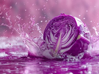 Fototapeta premium Cabbage Splash Photography with Vegetables in Motion - High-Speed Liquid Art with Floating Cabbage