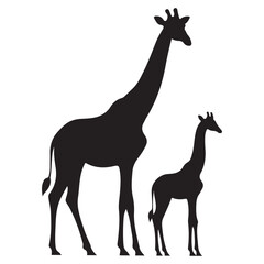 Fototapeta premium a black silhouette of a giraffe and a baby giraffe standing together