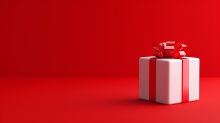 3D Rendering of a Christmas Gift Box on Red Background